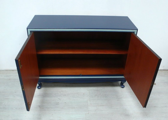 Chippendale sideboard with 2 doors, midnight blue with hand-painted flowers – Wood (photo 6 of 6)