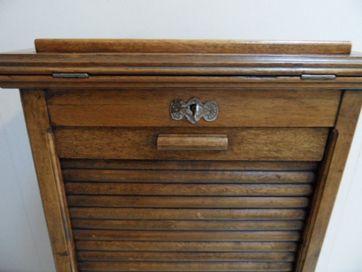 Vintage Rollladenschrank mit Schreibtisch – opbergkast, Wood (photo 2 of 12)