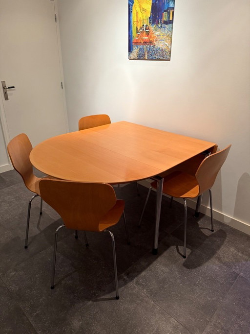 Danish beech folding table + 6 Phoenix Butterfly chairs – Danish Modern vintage