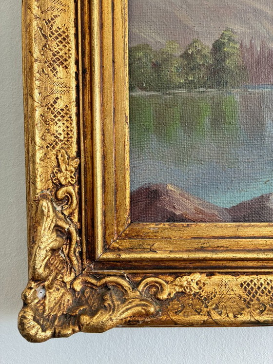 Dipinto a olio vintage firmato, paesaggio di lago di montagna – Dipinti e disegni, Canvas (photo 6 of 13)