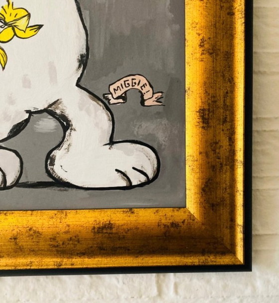 Image 1 of Miggie : "Nous voulons tous être un Banksy, par Snoopy". Peinture unique et signée à la main, avec COA. Cadre inclus.