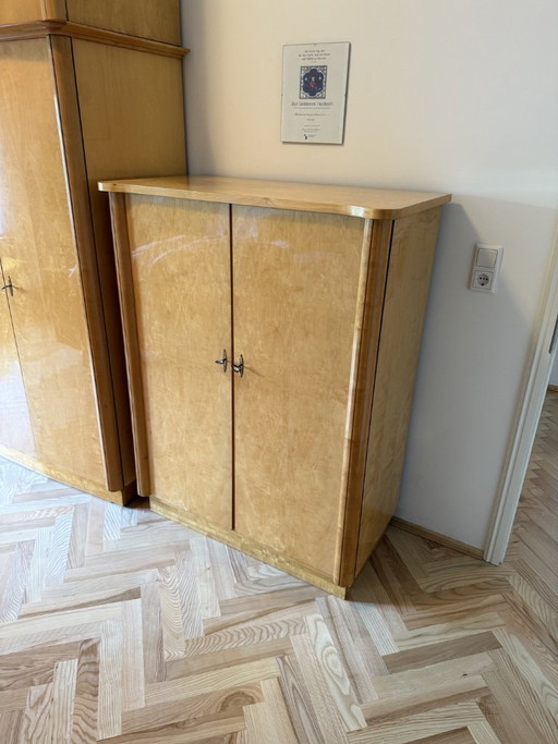Vintage mid-century cabinet, medium height, birch, high gloss, 1950s