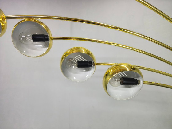 Image 1 of Dänische Bogenstehlampe von Bilka, Messing, Marmor, 1970er Jahre