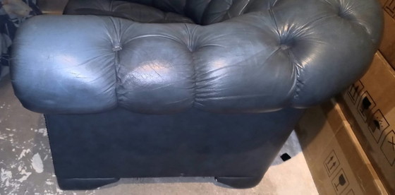 Image 1 of Sillón y reposapiés Chesterfield en turquesa