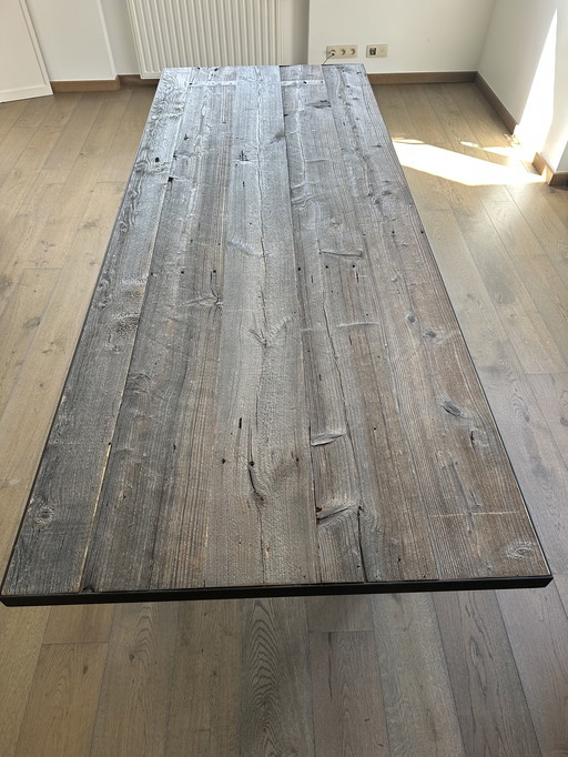 Raw Canadian wood table top - set in a steel frame