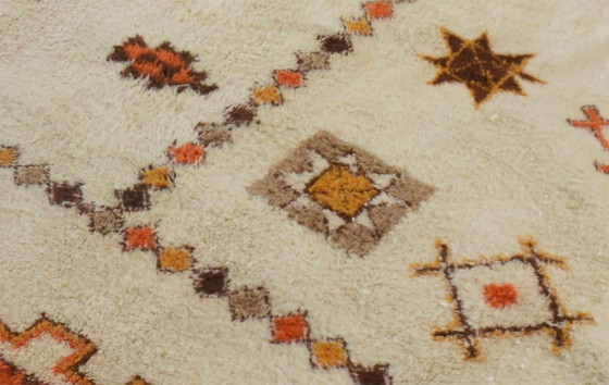 Image 1 of Large Vintage Turkish Tulu Rug – High-Pile Cream & Orange Wool Shaggy Carpet 334 x 242 cm