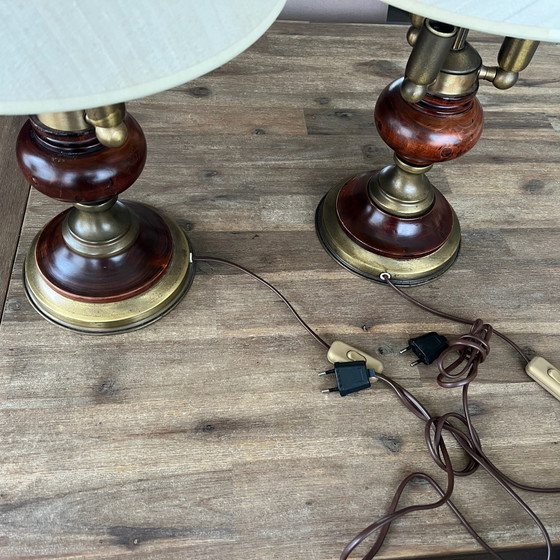 Set di 2 lampade vintage, Lampade da tavolo, Tessile, Legno, Beige (foto 13 di 15)