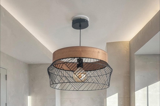 Lámpara de diseño de estilo escandinavo - Madera y metal negro – hanglampen, Wood