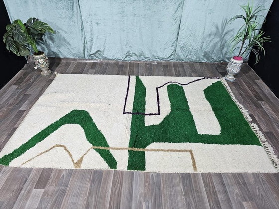 Image 1 of Alfombra hecha a mano de pura lana verde de 150/250 cm.