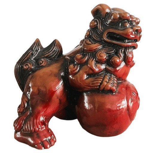 Statuetta vintage cinese di cane Foo, leone guardiano, in resina, anni '70