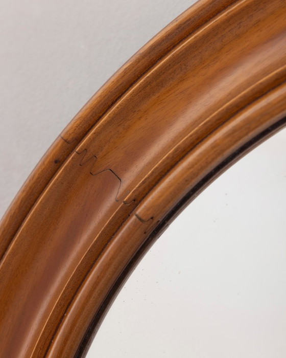 Image 1 of Vintage 1970s round wall mirror in walnut wood, Italian design