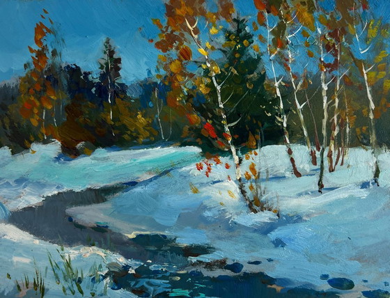 Image 1 of Original Oil Painting Snow Trees Landscape The beauty of the winter forest