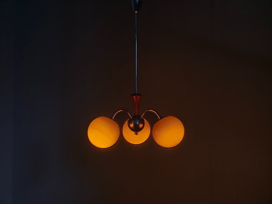Image 1 of Bauhaus Chandelier with Colored Glass Globes, Czechoslovakia, 1930s