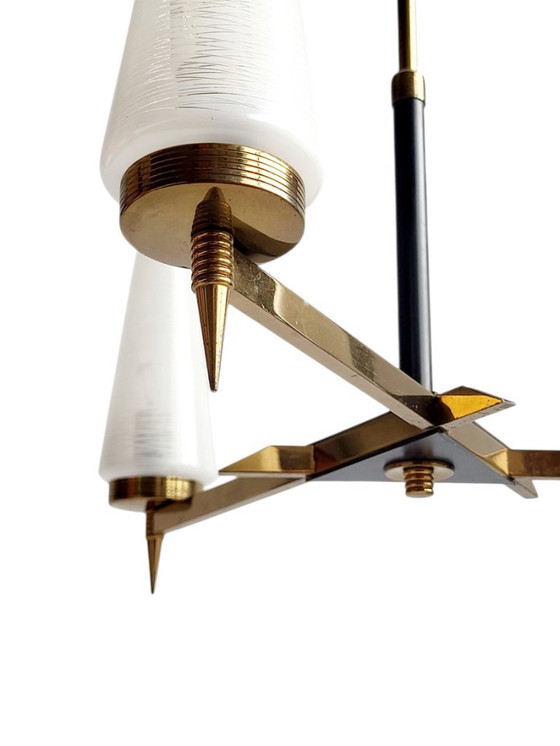 Image 1 of Lampadario in ottone e vetro 1960