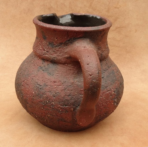 Gerhard Liebenthron, roodbruine, ruwe patroon, Studio Céramique, pot, vase, 1976