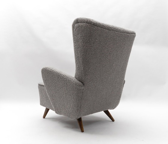 Image 1 of Large Grey Boucle Fabric Wingback Armchair, Italy, 1950s