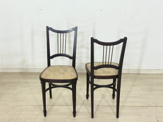 Image 1 of 4 originele Thonet-stoelen uit circa 1900 – Art Nouveau/Weense eetkamerstoelen met messing rugleuningen