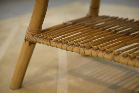 Rattan and ceramic coffee table attributed to Audoux Minet 1950s. – Audoux & Minet, Wicker, Vintage (photo 3 of 4)