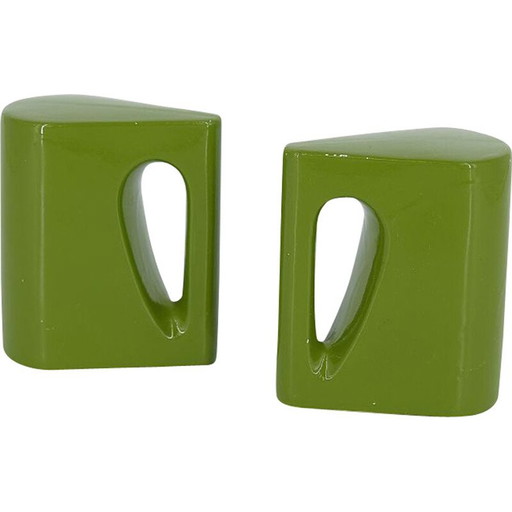 Salière et poivrière vintage en céramique vert olive, 1970