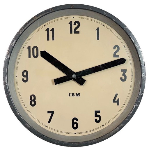 Dark Grey Industrial Factory Wall Clock from IBM, 1950s