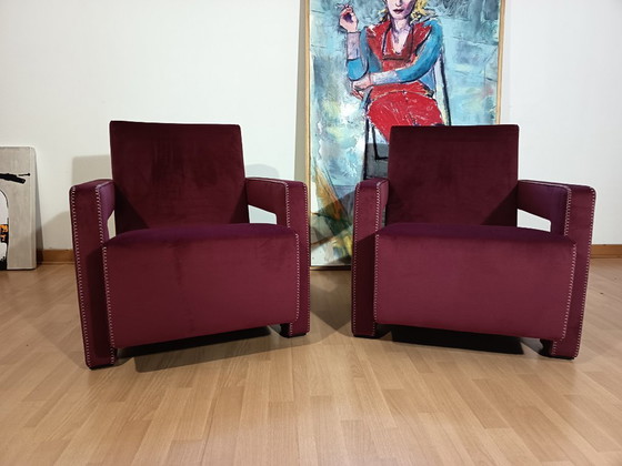Image 1 of CASSINA 2X Poltrone 637 UTRECHT  (NUOVE MAI USATE) in Velluto 13L Ortigia/Plum con Cuciture in filo Naturale a punta Cavallo