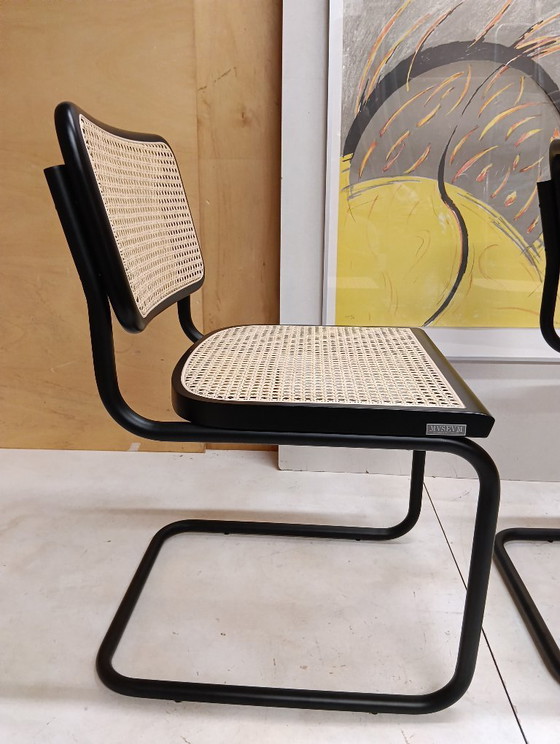 Image 1 of ALIVARMVSEVM 104. SET of 2 CESCA B32 Chairs (NEW) in Black Frame Limited Edition 