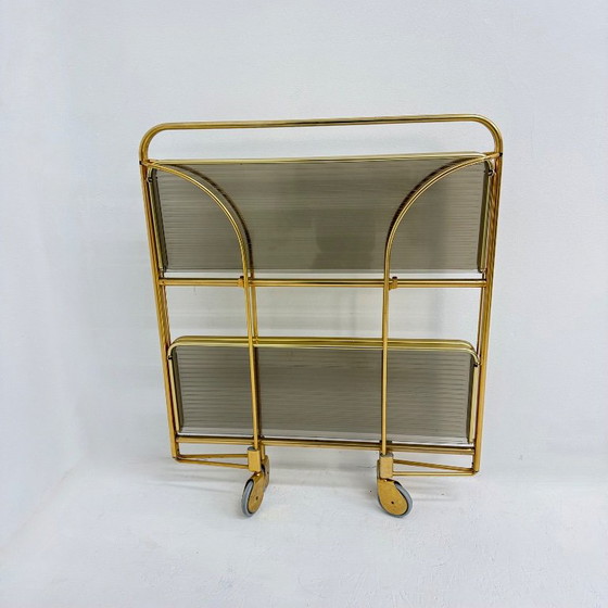 Servierwagen aus Messing und geriffeltem Glas, Metall, Gold, Vintage (Foto 15 von 15)