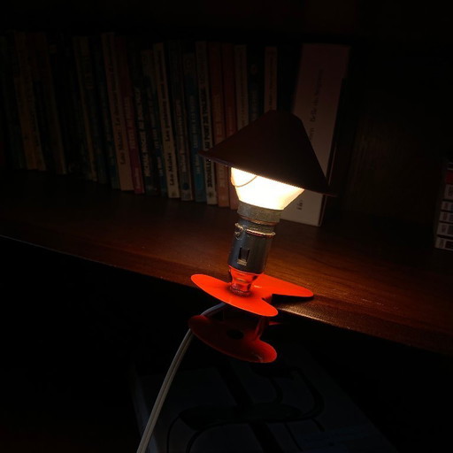 Small orange metal mushroom clip-on lamp, vintage night light