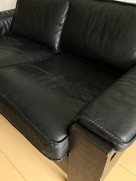 Image 1 of Leolux - Sofá de dos plazas de cuero negro modelo 757, Harry de Groot