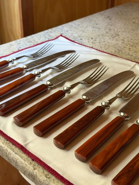 Vintage Carl Voos Solingen German Flatware Set - 12 Piece MCM Knife And Fork Set - Rostfrei Stainless Steel (photo 28 of 32)