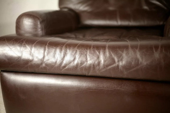 Image 1 of 2x Bruine Leren Fauteuils Roestvrijstalen Poten