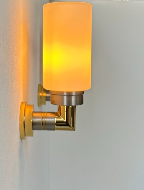 Image 1 of Coppia di applique vintage, ottone opalino e acciaio, Germania 1970