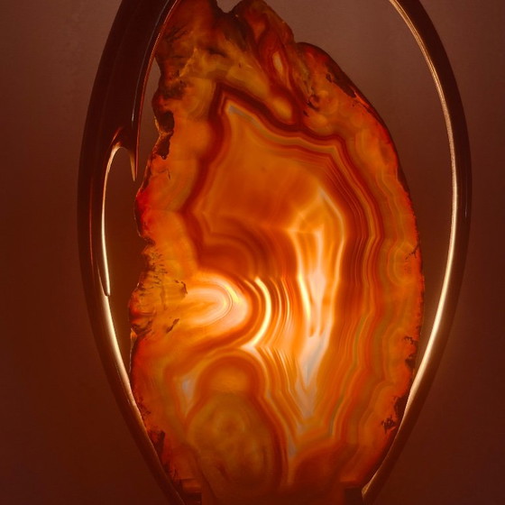 Vintage Brass and Agate Lamp, Willy Daro Style – Table lamps, Stone (photo 4 of 7)