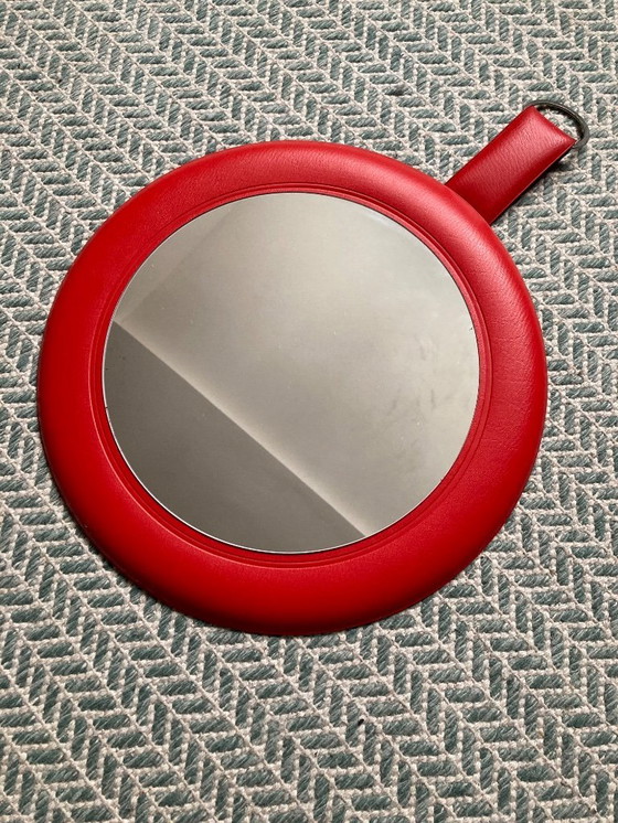 Image 1 of Rond & Rood - Vintage Spiegel - Wandspiegel in een kunstleren lijst
