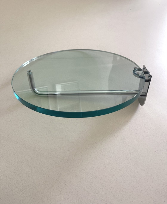 Image 1 of Vintage Schönbuch Frisbi blauwgroen glazen wandplank & kapstok