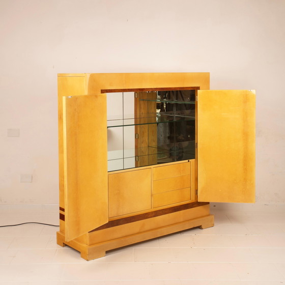 Giorgio Tura & Nucci Valsecchi Mod. 2047 Mueble Bar de Pergamino de Piel de Cabra para Tura – Leather, Glass (photo 13 of 21)