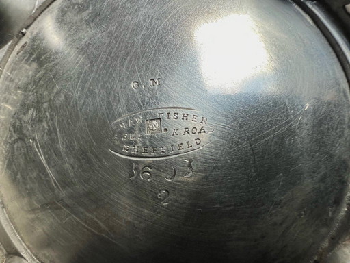 Caffettiera/teiera Shaw & Fisher Sheffield con marchio di garanzia, XIX secolo, metallo argentato