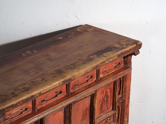 Shanxi pine sideboard with original red painted finish and four drawers – China, circa 1930 (photo 10 of 40)