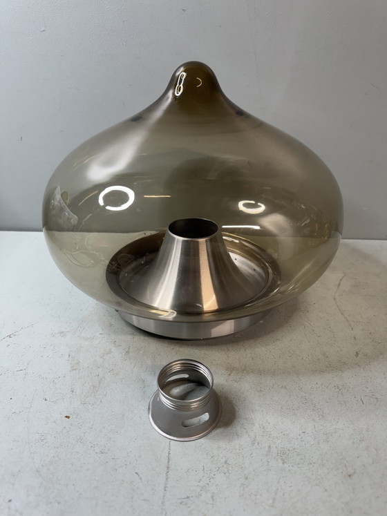 Magnifique Plafonnier Vintage Dijkstra Space Age (Verre Fumé, Années 70) – Dijkstra Lampen, Glass, Metal (photo 7 of 12)