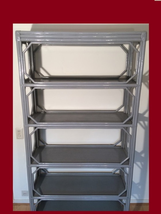 Image 1 of 80s Vintage bamboo shelf open cabinet