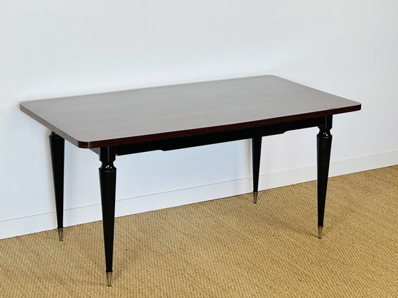 Image 1 of Modernistische eettafel met marqueterie van macassar-ebbenhout, Frankrijk, 1950