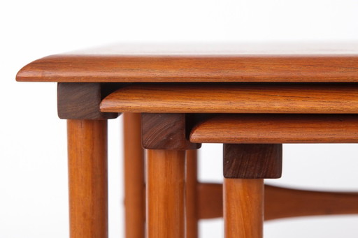 Set of 3 Teak Nesting Tables – 1970s Danish Mid-Century Modern Design, Vintage Side Tables, Scandinavian Teak Furniture