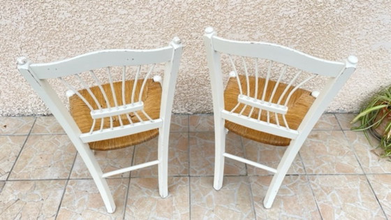 Image 1 of Paire de CHAISES Paillées BLANCHES Vintage 
