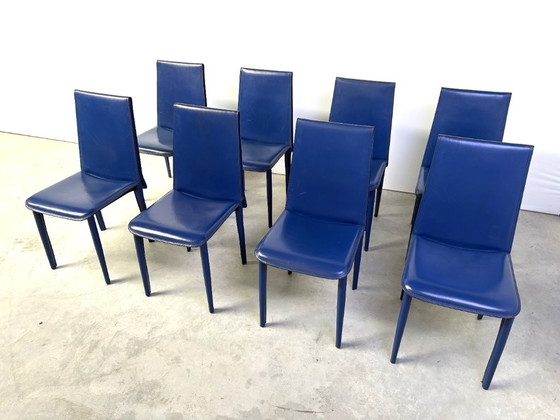 Blue Leather Dining Chairs by Fasem, 1980s - Set of 8 (photo 6 of 13)