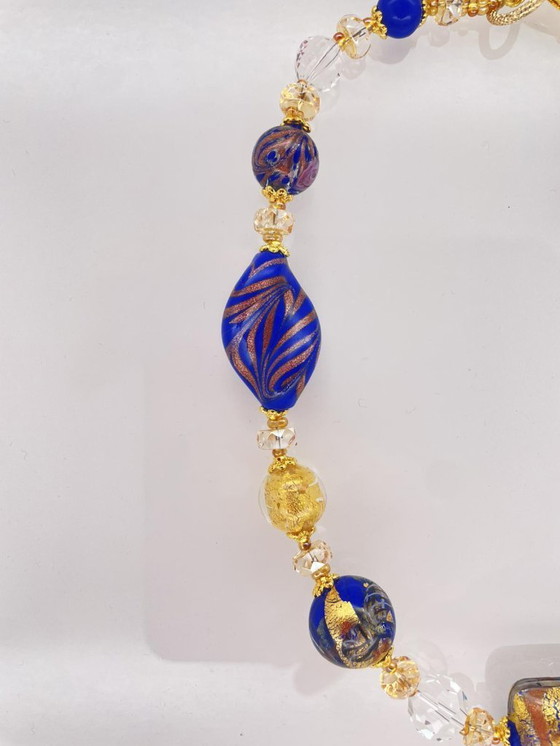 Image 1 of Murano-Glas-Halskette mit Blattgold – Handgefertigte Perlen – Mit Schachtel und Zertifikat – Länge 50 cm