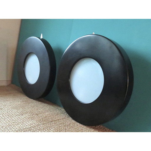 Par de lámparas de pared vintage de metal negro, 1980