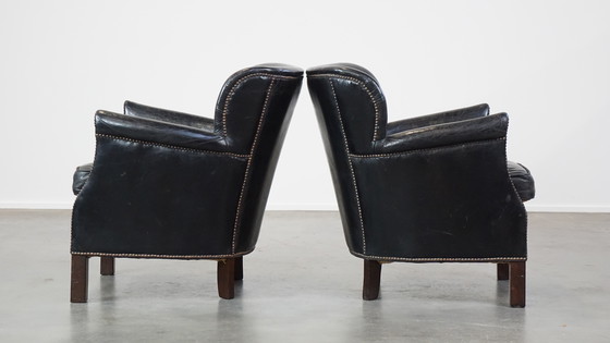 Image 1 of 2 X Black Armchair With Reversible Kelim Seat Cushion