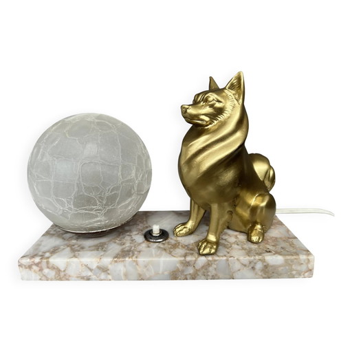 Night lamp with a Spitz figurine in Art Deco style on a marble base. – tafellampen