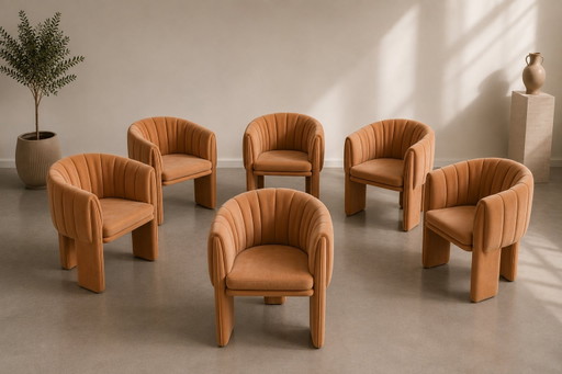 Set of 6 designer dining chairs | Sculptural design | Sand colour