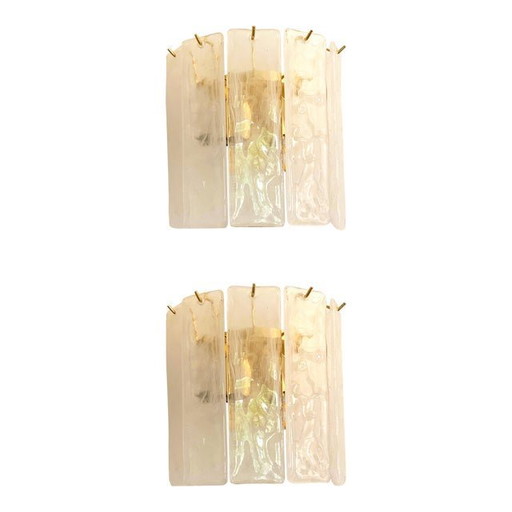 Aplique de pared de cristal de Murano dorado de 24 quilates con tiras de alabastro blanco veteado "Listelli"